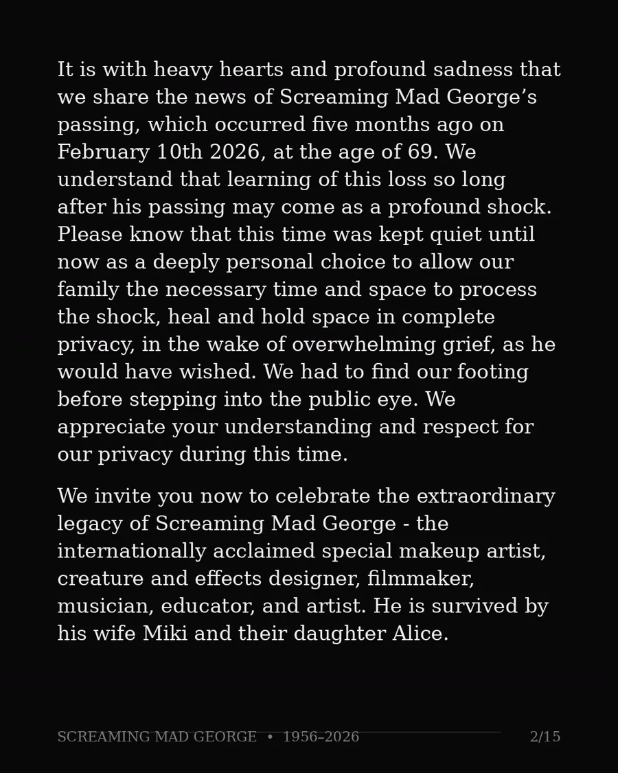 Image published as part of a tribute to Screaming Mad George.